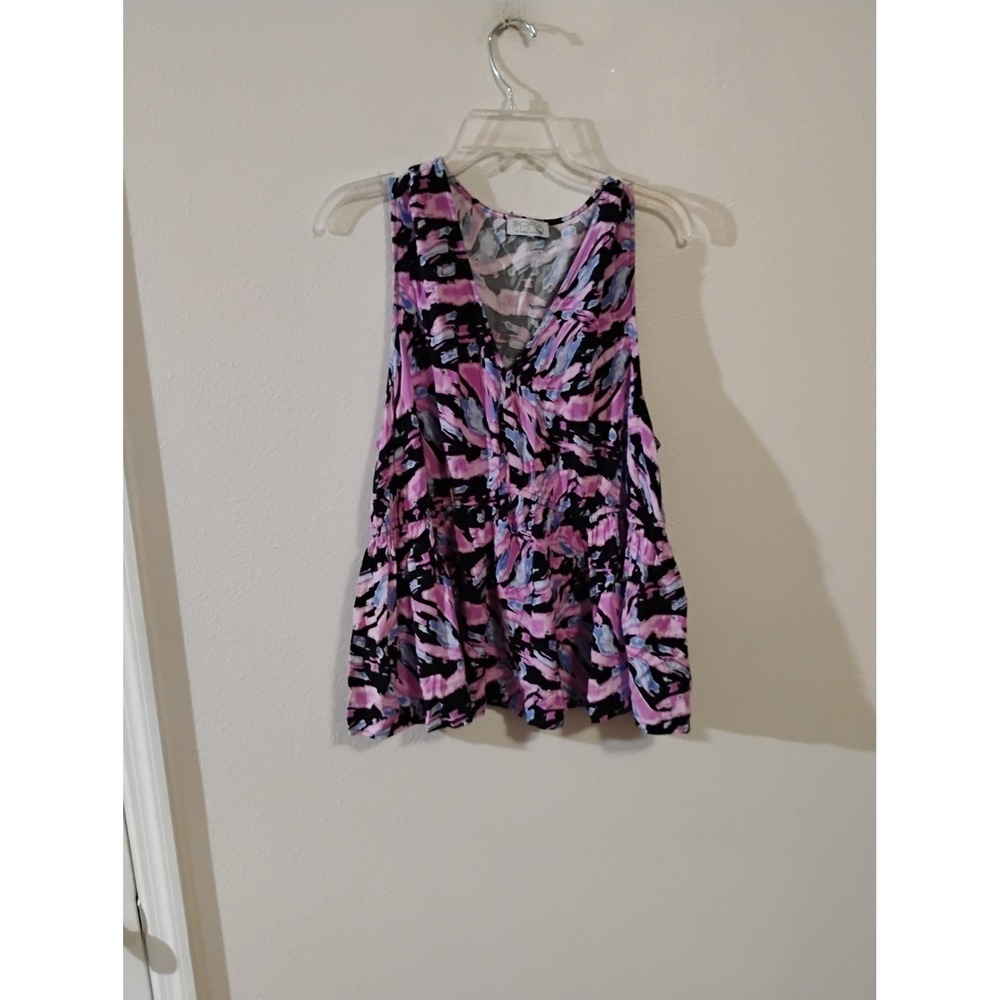 Sofia Jeans by Sofia Vergara Pink Abstract Print V-Neck Peplum Sleeveless Top